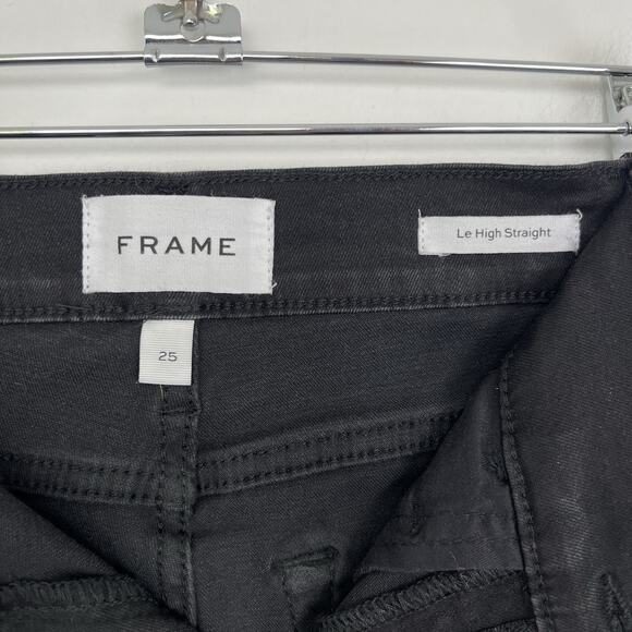 Frame Denim Le High Straight Fit Denim Jeans Black Size 25 High-Rise Frayed Hem - Picture 6 of 9